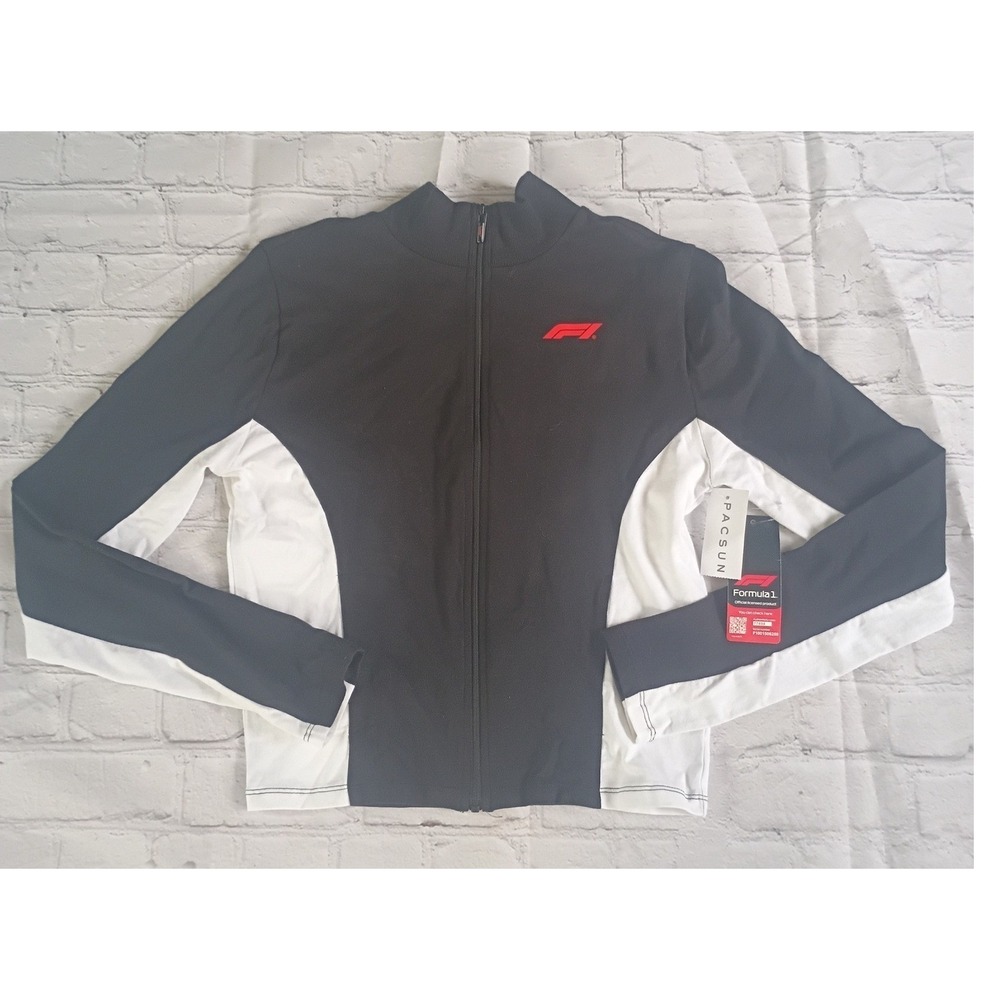 PacSun Formula 1 F1 Racing Full Zip Mock Neck Jacket Black White Women's Medium